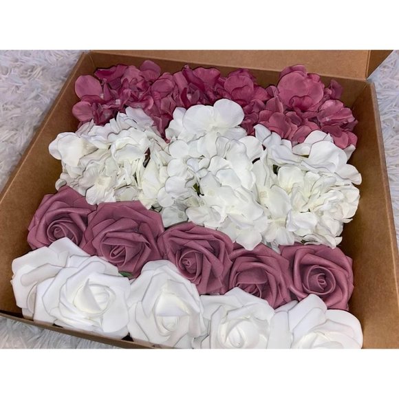 20 Count | Mauve Pink White Hydrangeas & Flowers Wedding Centerpiece Bouquet - Picture 1 of 5